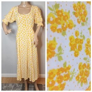 Faithfull The Brand Linnie Midi Dress in Bette Yellow Floral. Size 8.